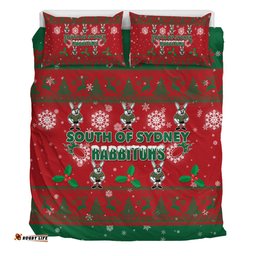 South Sydney Rabbitohs Bedding Set - South Sydney Rabbitohs Special Ugly Christmas Bedding Set