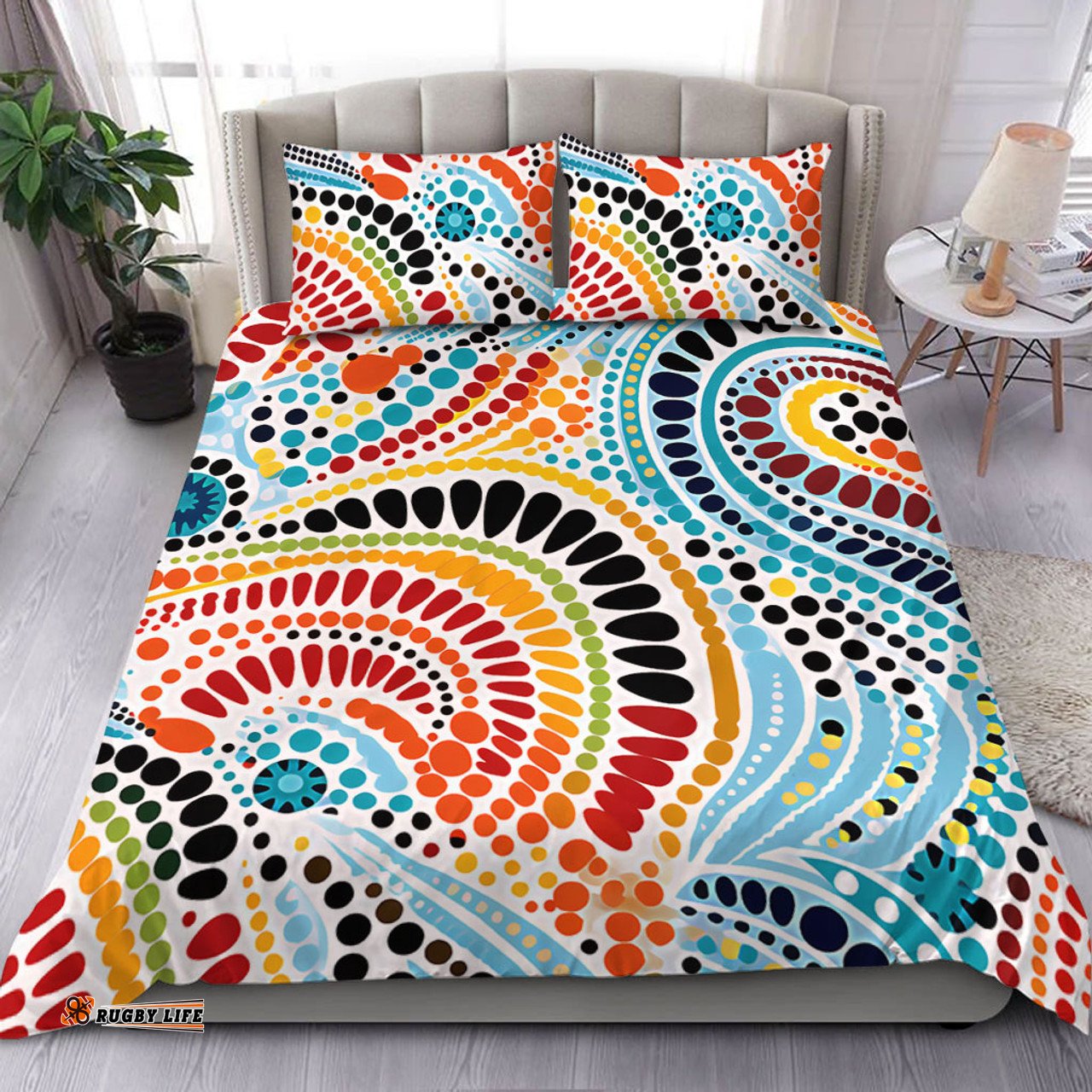 Australia Aboriginal Bedding Set - Traditional Australian Aboriginal Native Design (White) Ver 1 Bedding Set