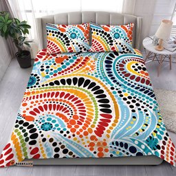 Australia Aboriginal Bedding Set - Traditional Australian Aboriginal Native Design (White) Ver 1 Bedding Set