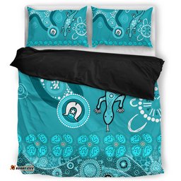 Australia Goanna Aboriginal Bedding Set - Indigenous Dot Goanna (Teal Blue) Bedding Set