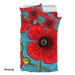 Australia Flowers Aboriginal Bedding Set - Aboriginal Dot Art Of Australian Poppy Flower Painting Bedding Set