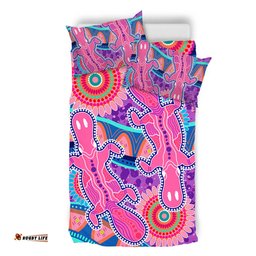 Australia Animals Platypus Aboriginal Bedding Set - Pink Platypus With Aboriginal Art Dot Painting Patterns Inspired Bedding Set