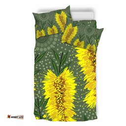 Australia Aboriginal Bedding Set - Yellow Bottle Brush Flora In Aboriginal Painting Bedding Set