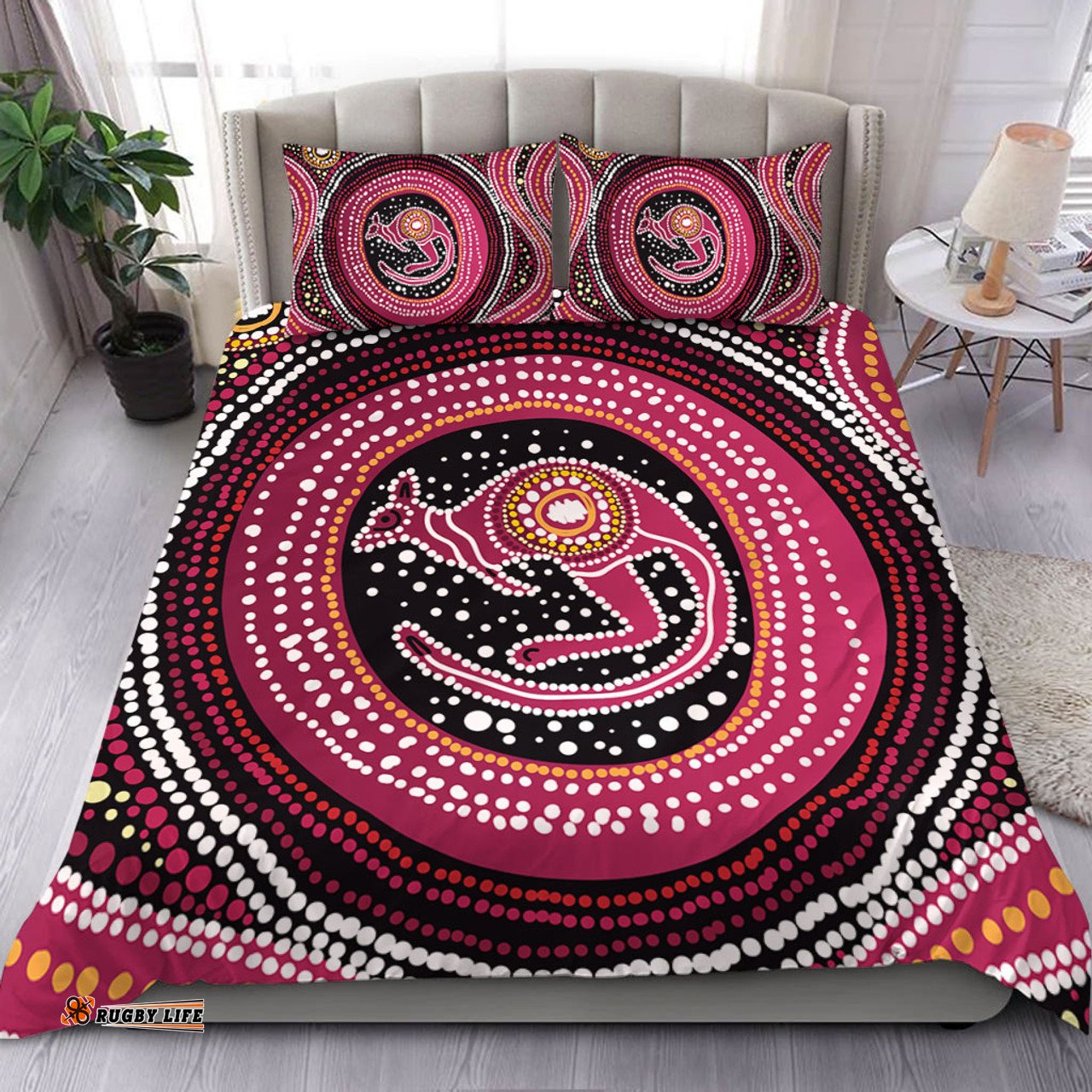 Australia Aboriginal Bedding Set - Aboriginal Background Featuring Kangaroo Dot Design Bedding Set