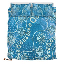 Australia Aboriginal Bedding Set - River Scene in Aboriginal Dot Art Style Bedding Set