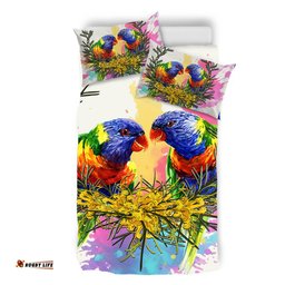 Australia Rainbow Lorikeets Bedding Set - Rainbow Lorikeets With Grevillea Flowers Bedding Set