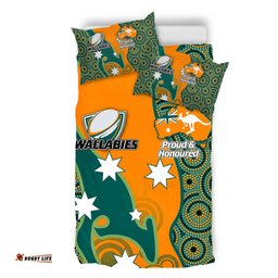 Australia Wallabies Custom Bedding Set - Custom Proud And Honoured Indigenous Aboriginal Inspired Gold Jersey Bedding Set