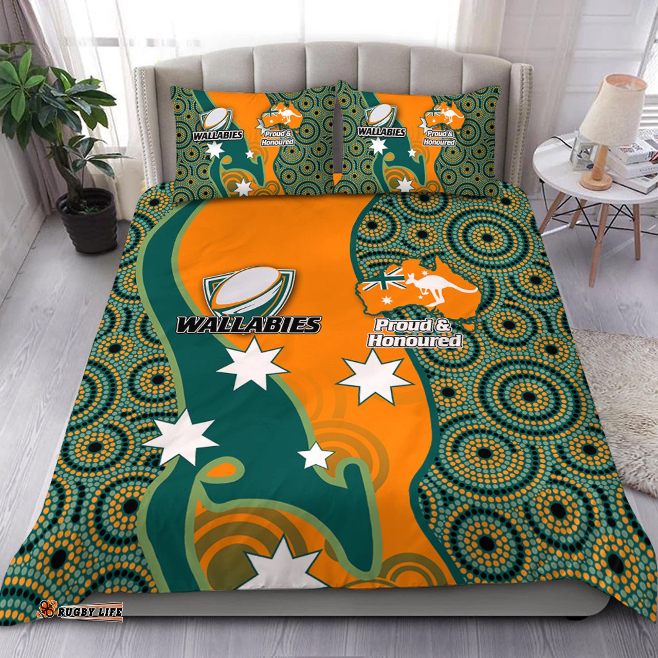Australia Wallabies Custom Bedding Set - Custom Proud And Honoured Indigenous Aboriginal Inspired Gold Jersey Bedding Set