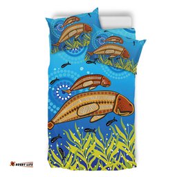 Australia Aboriginal Bedding Set - Mother And Baby Dugong Aboriginal Art Inspired Bedding Set