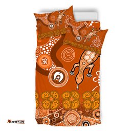 Australia Goanna Aboriginal Bedding Set - Indigenous Dot Goanna (Orange) Bedding Set