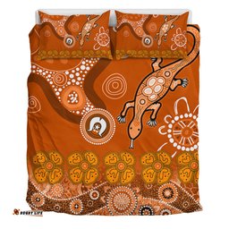 Australia Goanna Aboriginal Bedding Set - Indigenous Dot Goanna (Orange) Bedding Set