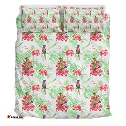 Australia Rainbow Lorikeets Bedding Set - Rainbow Lorikeets Colorful Tropical Exotic Flowers Bedding Set