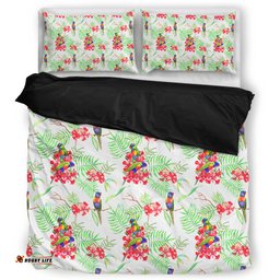 Australia Rainbow Lorikeets Bedding Set - Rainbow Lorikeets Colorful Tropical Exotic Flowers Bedding Set