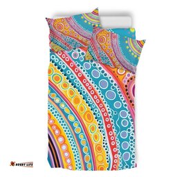 Australia Aboriginal Bedding Set - Australian Indigenous Aboriginal Art Vivid Pastel Colours Ver 2 Bedding Set