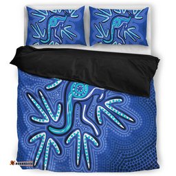 Australia Aboriginal Bedding Set - Blue Aboriginal Style Of Dot Kangaroo Artwork  Bedding Set