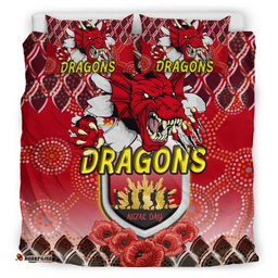 Australia Illawarra and St George Bedding Set - Aboriginal Inspired And Anzac Day With Dragons Poppy Flower Patterns Bedding Set