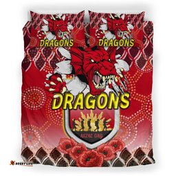 Australia Illawarra and St George Bedding Set - Aboriginal Inspired And Anzac Day With Dragons Poppy Flower Patterns Bedding Set
