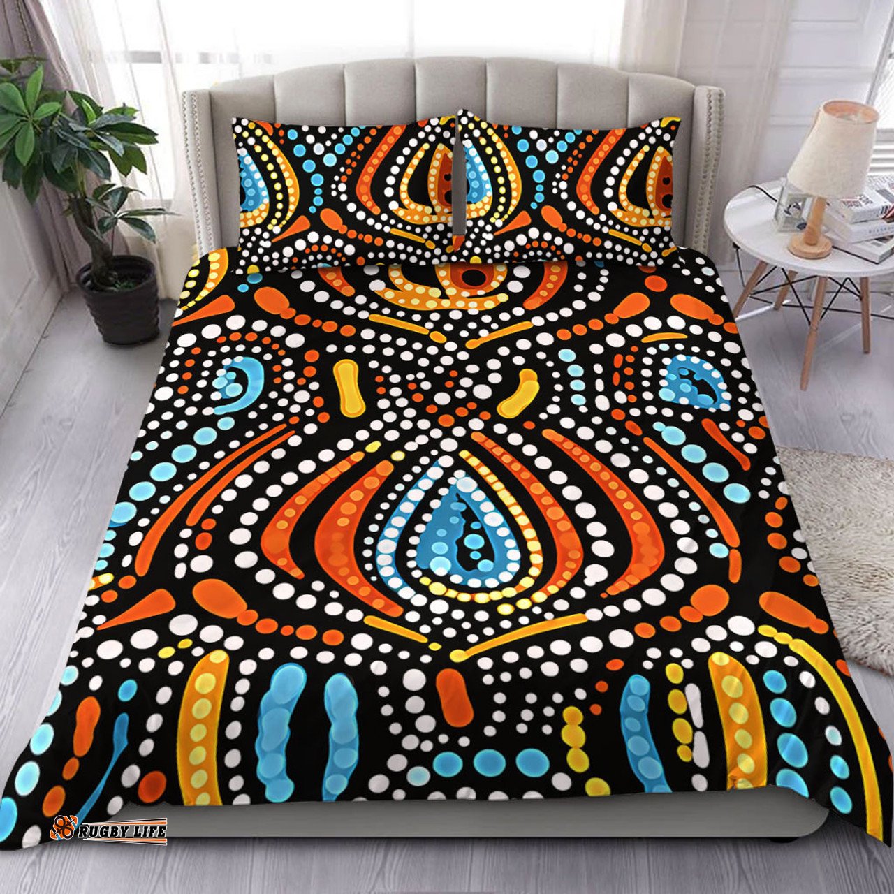 Australia Aboriginal Bedding Set - Traditional Australian Aboriginal Native Design (Black) Ver 2 Bedding Set
