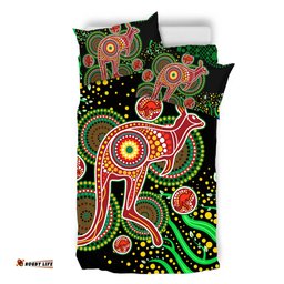 Australia Animals Aboriginal Bedding Set - Aboriginal Plant With Kangaroo Colorful Art Bedding Set