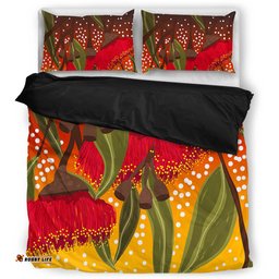 Australia Aboriginal Bedding Set - Red Eucalyptus Aboriginal Dot Art Bedding Set