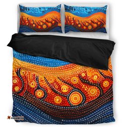 Australia Dreaming Aboriginal Bedding Set - Aboriginal Culture Indigenous River Dot Painting Art Inspired Bedding Set