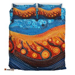 Australia Dreaming Aboriginal Bedding Set - Aboriginal Culture Indigenous River Dot Painting Art Inspired Bedding Set