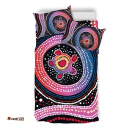 Australia Dot Painting Inspired Aboriginal Bedding Set - Turtles With Dot In Aboriginal Bedding Set