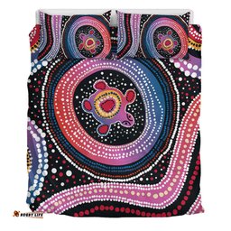 Australia Dot Painting Inspired Aboriginal Bedding Set - Turtles With Dot In Aboriginal Bedding Set