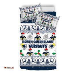 North Queensland Cowboys Christmas Bedding Set - North Queensland Cowboys Special Ugly Christmas Bedding Set
