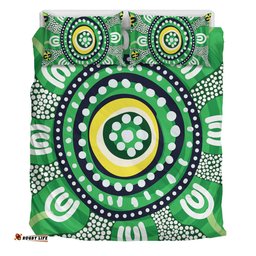 Australia Dot Painting Inspired Aboriginal Bedding Set - Green Aboriginal Inspired Dot Art Bedding Set
