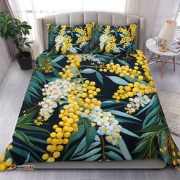 Australia Golden Wattle Bedding Set - Golden Wattle Seamless Patterns Blue Background Bedding Set