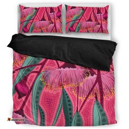 Australia Flowers Aboriginal Bedding Set - Aboriginal Dot Art Of Australian Native Eucalyptus Tree Branch Bedding Set
