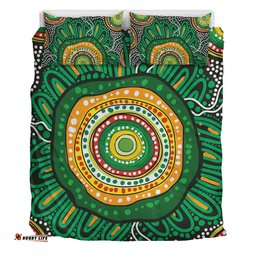 Australia Aboriginal Bedding Set - Green Aboriginal Style Dot Painting Bedding Set