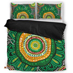 Australia Aboriginal Bedding Set - Green Aboriginal Style Dot Painting Bedding Set