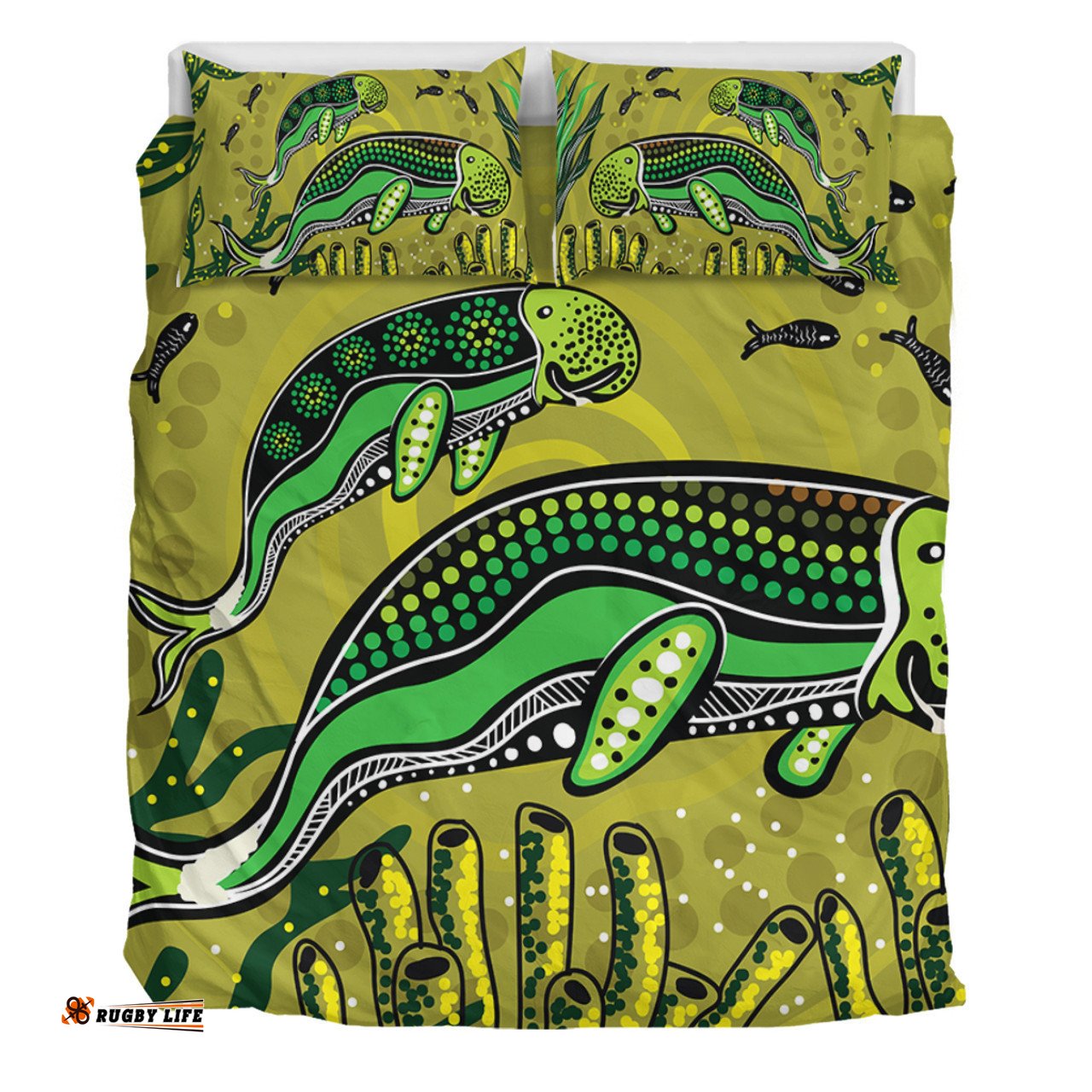 Australia Aboriginal Bedding Set - Mother And Baby Dugong Aboriginal Art Bedding Set