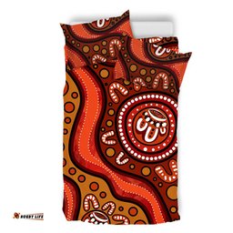 Amazing Aussie Australia Painting Illustration With Dot Art In Aboriginal Brown Style Bedding Set