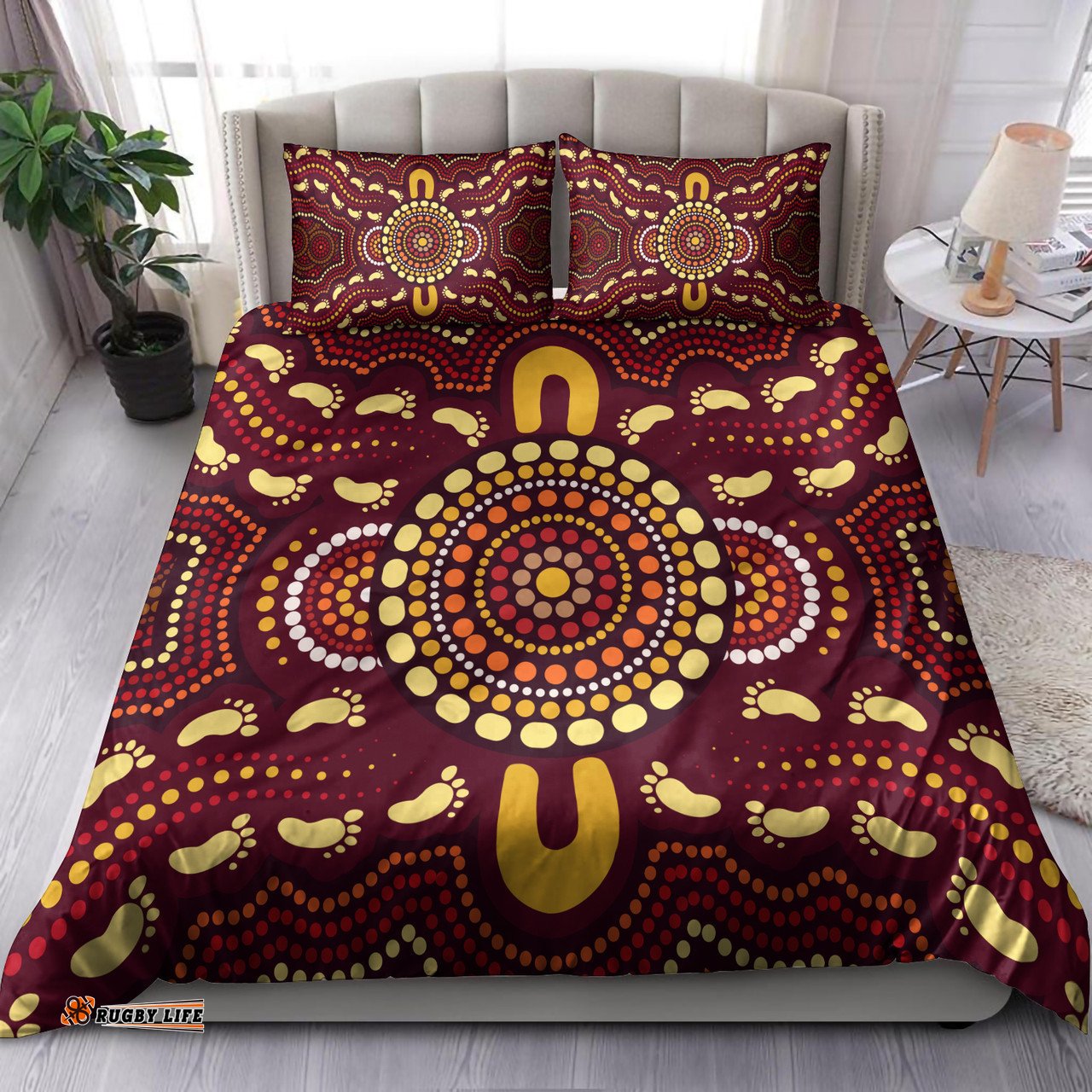 Australia Aboriginal Inspired Bedding Set - Foots Print Aboiginal Inspired Dot Painting Style