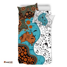 Australia Aboriginal Custom Bedding Set - Aussie Indigenous Hunting Season With Kangaroo Dot Art Bedding Set