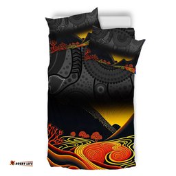 Australia Aboriginal Bedding Set - Rainbow Serpent Dreamtime Land Art Inspired Bedding Set