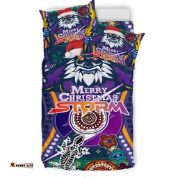 Melbourne Storm Christmas Bedding Set - Custom Merry Christmas Indigenous Melbourne Storm Bedding Set