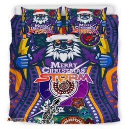 Melbourne Storm Christmas Bedding Set - Custom Merry Christmas Indigenous Melbourne Storm Bedding Set