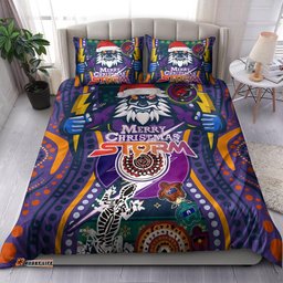 Melbourne Storm Christmas Bedding Set - Custom Merry Christmas Indigenous Melbourne Storm Bedding Set