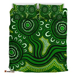 Australia Aboriginal Bedding Set - Dot Patterns From Indigenous Australian Culture (Green) Bedding Set