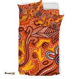 Australia Aboriginal Inspired Bedding Set - Orange Lizard Aboriginal Inspired Dot Painting Style