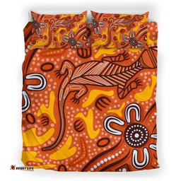 Australia Aboriginal Inspired Bedding Set - Orange Lizard Aboriginal Inspired Dot Painting Style