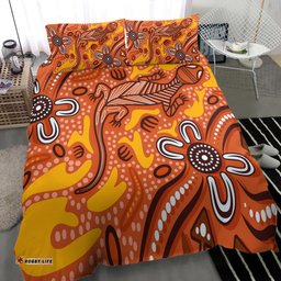 Australia Aboriginal Inspired Bedding Set - Orange Lizard Aboriginal Inspired Dot Painting Style