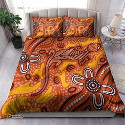 Australia Aboriginal Inspired Bedding Set - Orange Lizard Aboriginal Inspired Dot Painting Style