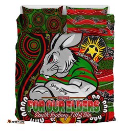 South Sydney Rabbitohs Custom Bedding Set - Bunnies For Our Elders Hoodie Bedding Set