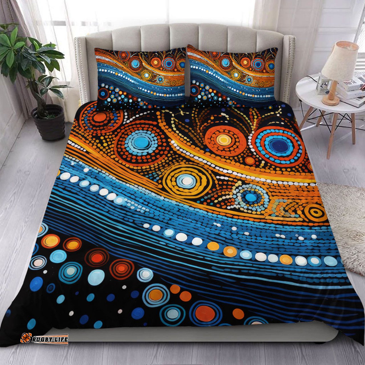 Australia Dreaming Aboriginal Bedding Set - Aboriginal Dot Painting Art Indigenous Culture Inspired Bedding Set