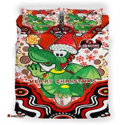 St. George Illawarra Dragons Christmas Bedding Set - Custom Merry Christmas green drake Indigenous Bedding Set